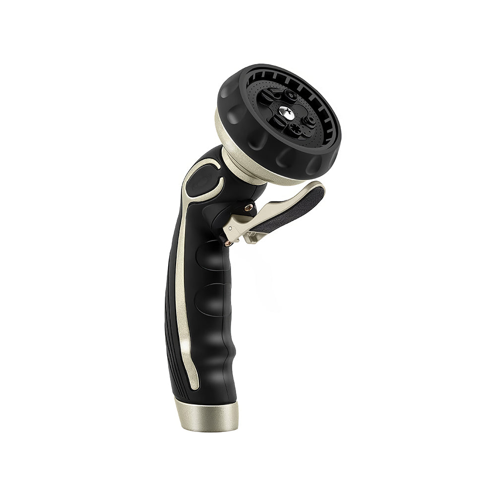 Metal Garden Hose Nozzle with Self Lock Trigger 9 Spray Patterns