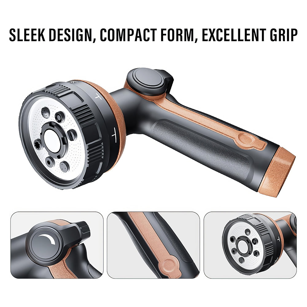 Heavy Duty Metal Garden Hose Nozzle with Thumb Control and 8 Spray Patterns