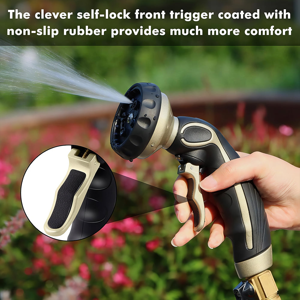 Metal Garden Hose Nozzle with Self Lock Trigger 9 Spray Patterns