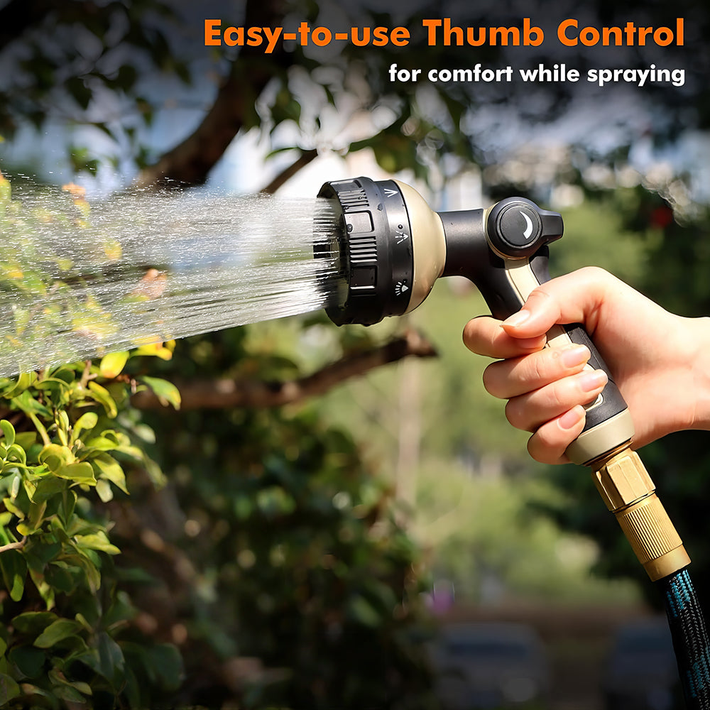 Metal Garden Hose Spray Nozzle with Thumb Control 8 Spray Patterns for Lawn Plants Car and Pet Washing