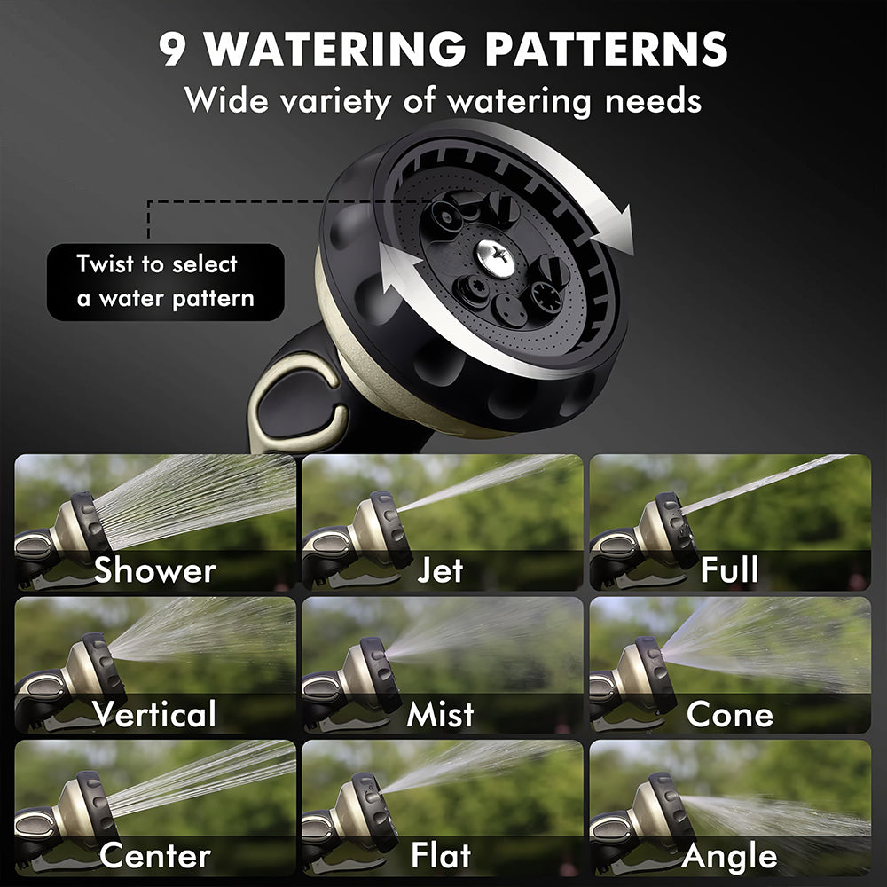 Metal Garden Hose Nozzle with Self Lock Trigger 9 Spray Patterns