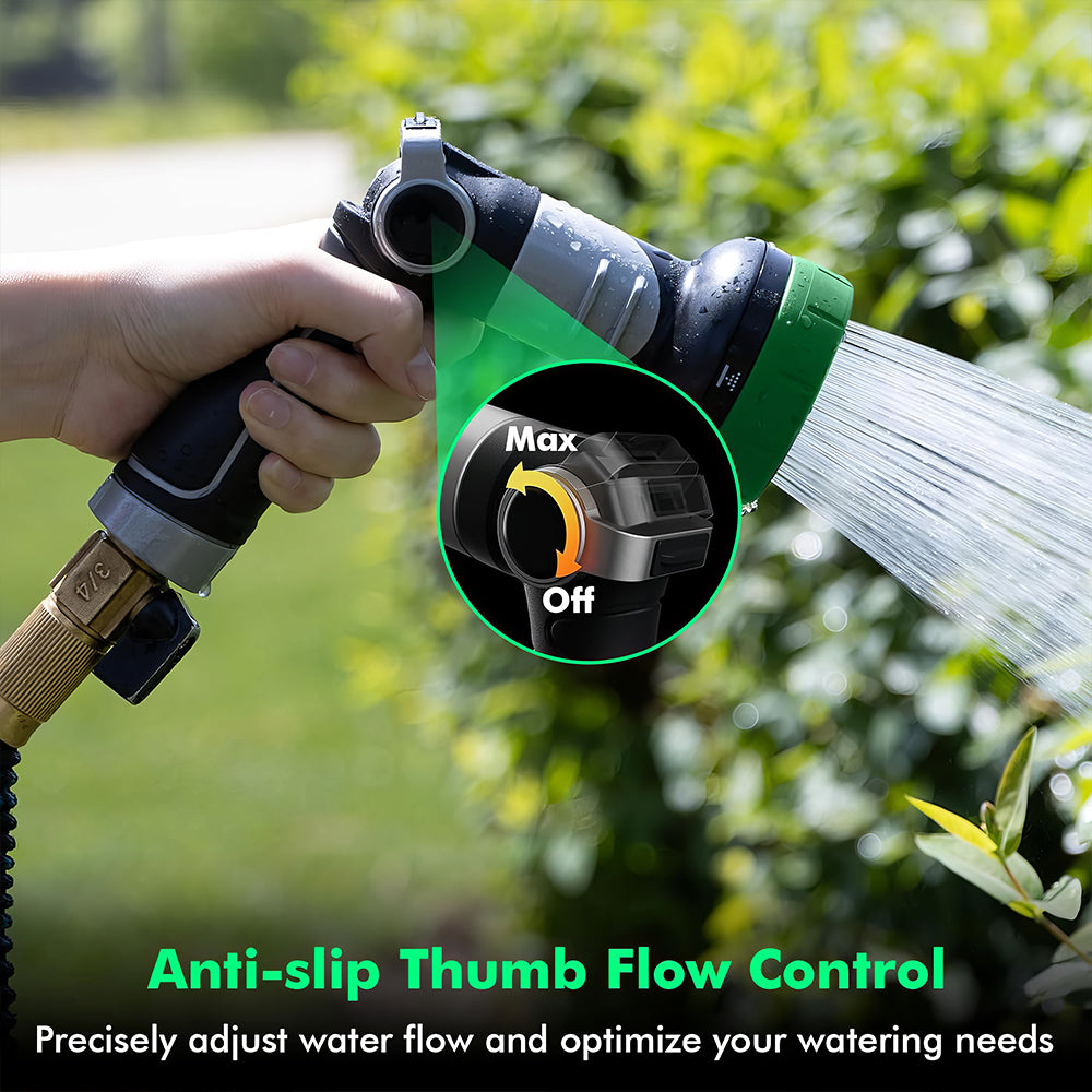 Heavy Duty Metal Garden Hose Nozzle Thumb Control 4 Spray Patterns for Plants Lawns Cars and Pets