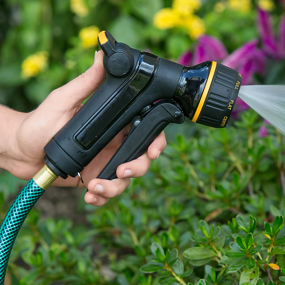 Metal Garden Hose Nozzle Front Trigger with Flow Control 8 Spray Patterns Rubberized Non Slip Grip