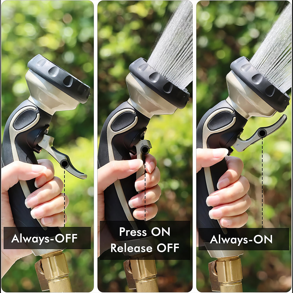 Metal Garden Hose Nozzle with Self Lock Trigger 9 Spray Patterns