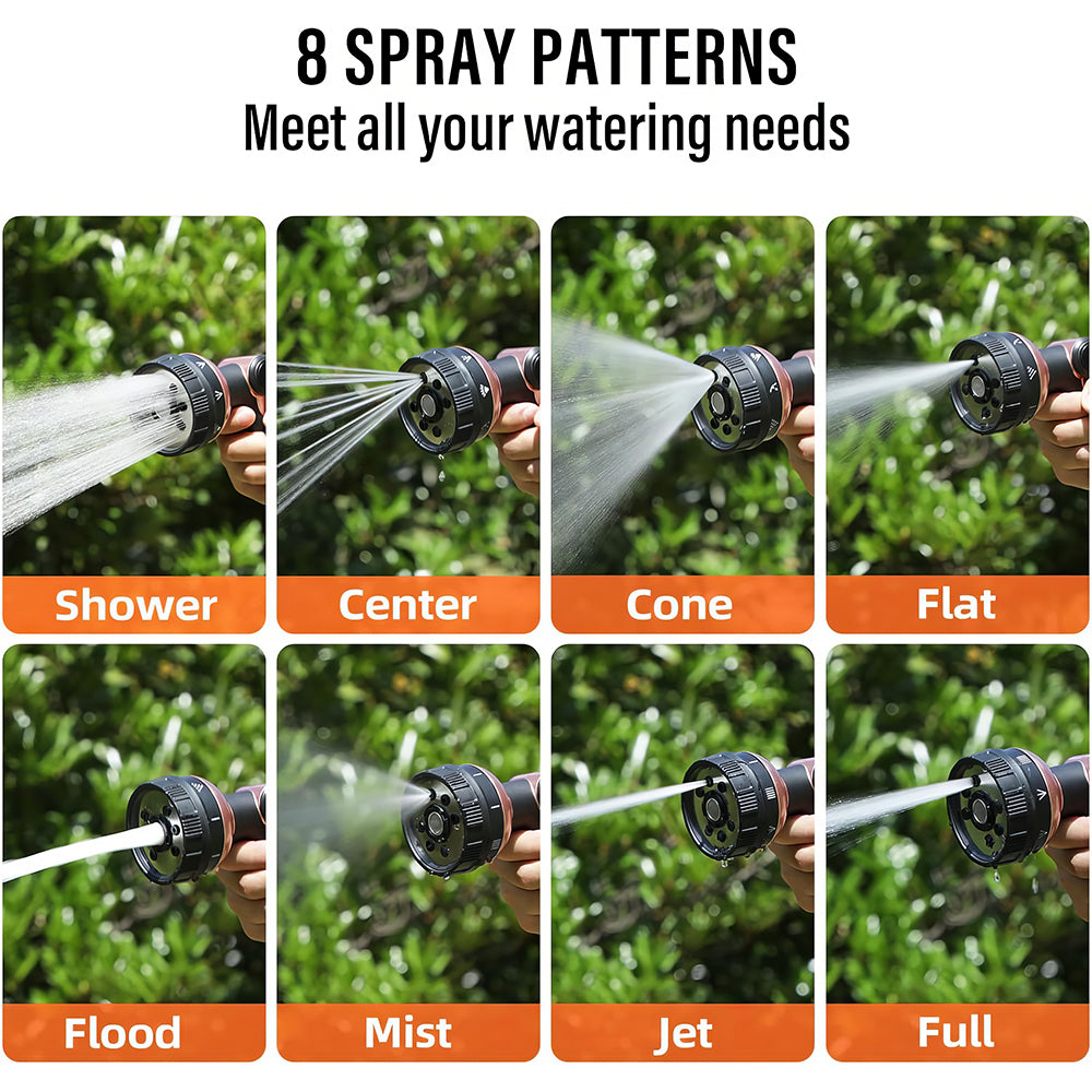 Heavy Duty Metal Garden Hose Nozzle with Thumb Control and 8 Spray Patterns