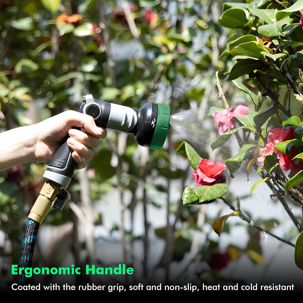 Heavy Duty Metal Garden Hose Nozzle Thumb Control 4 Spray Patterns for Plants Lawns Cars and Pets