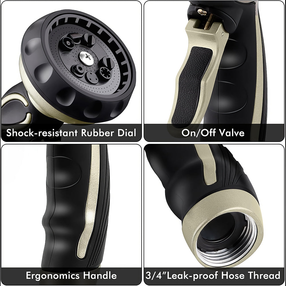 Metal Garden Hose Nozzle with Self Lock Trigger 9 Spray Patterns