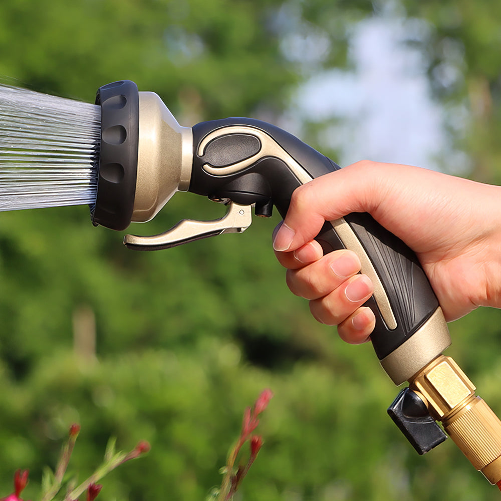 Metal Garden Hose Nozzle with Self Lock Trigger 9 Spray Patterns
